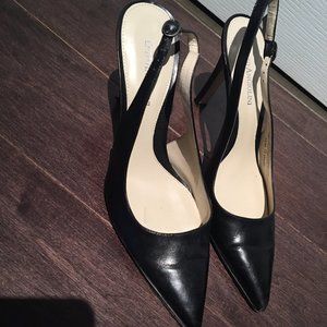 Black Leather Slingback Pumps